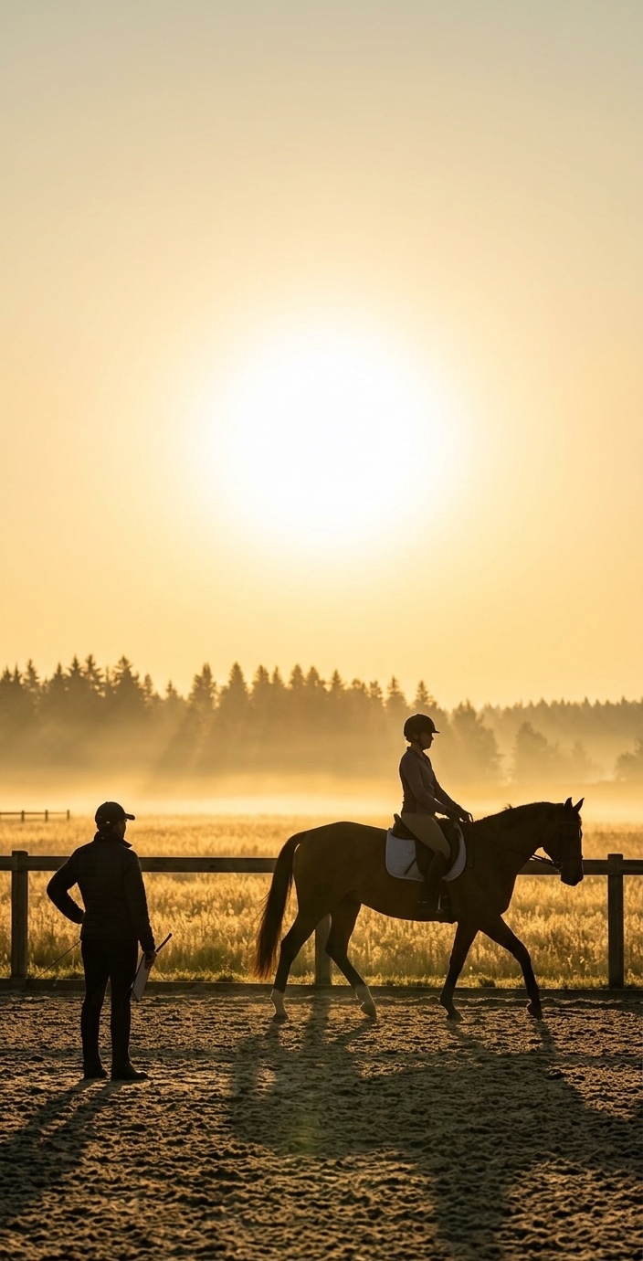 Equestrian rider and instructor in the arena